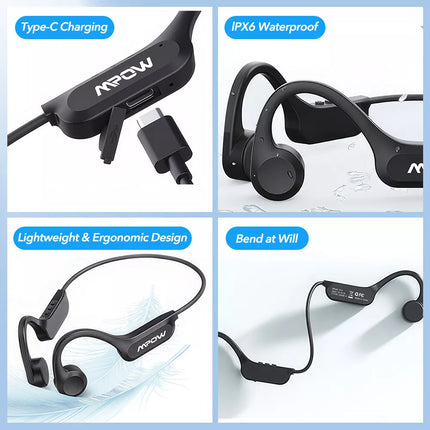 Bone Conduction Wireless Headphones Bluetooth 5.3 Headset Sport Swimming Earbuds