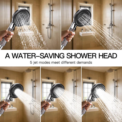 5 IN 1 Filtered Shower Head High Pressure 5 Modes Hard Water Mineral Bead