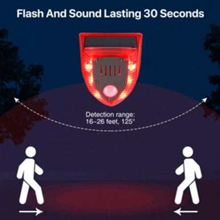 Solar Outdoor Motion Sensor Alarm Waterproof 129dB Sound Security Siren Light