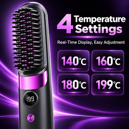 Cordless Hair Straightener Brush Purple Ionic Ceramic 4 Heat USB Rechargeable
