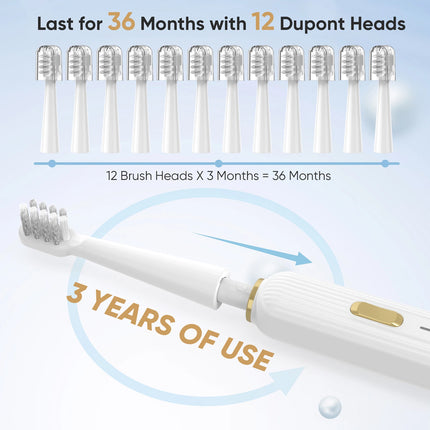Electric Toothbrush Rechargeable With 12 Brush Heads 5 Modes Timer