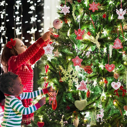 96PCS Christmas Wooden Tree Hanging Pendant Ornament Xmas Decoration Gift