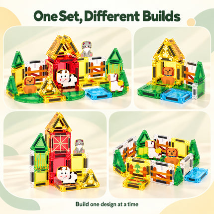 35 Pcs Magnetic Building Tiles Farm Animal Set Storage Tin Christmas Gift Toy