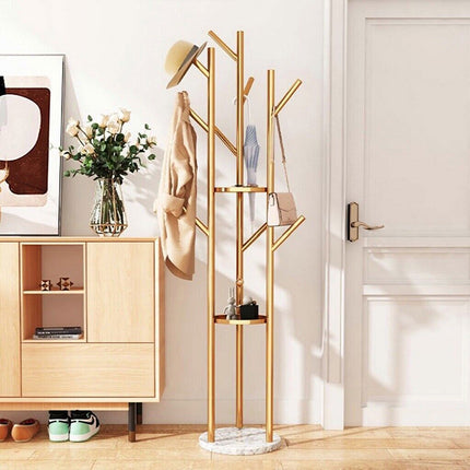 Golden Pole Tree Metal Coat Rack Stand Hooks Hanger Stable Marble Base Standing