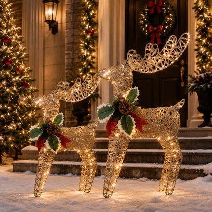 60cm LED Glitter Reindeer Christmas Decoration Xmas Deer Ornament Indoor Outdoor