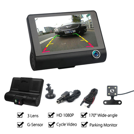 1080P Car DVR 4" 3 Lens Dash Cam Front and Rear Video Recorder Camera G-sensor