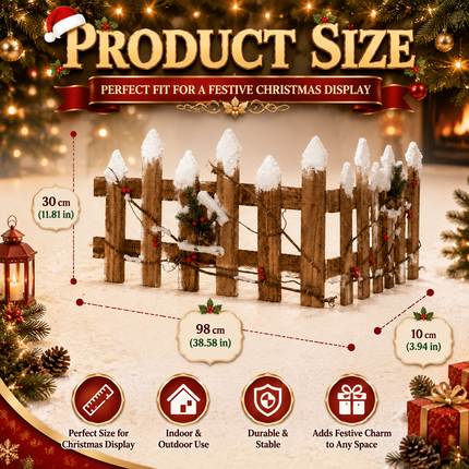 Christmas Wooden Fence Snow-Tipped Rustic Farmhouse Xmas Tree Base Village Decor
