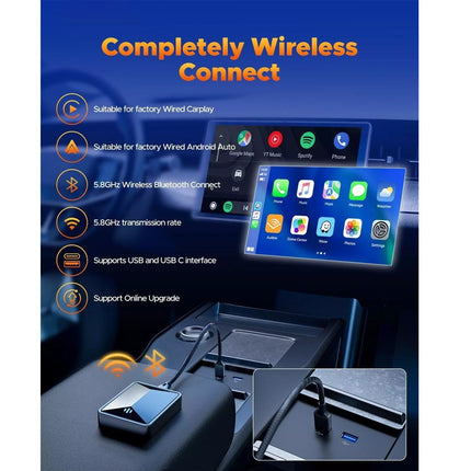 2 in1 Wireless Carplay Android Auto Adapter WiFi BT Auto Connect USB Dongle