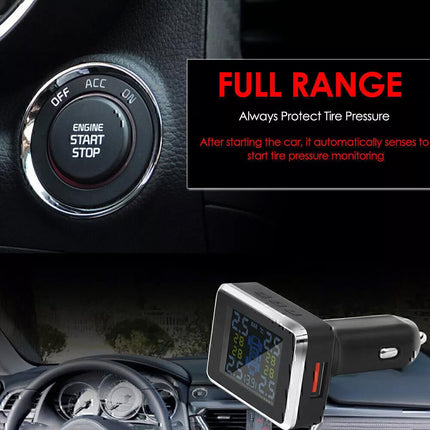 Wireless Car TPMS Tire Tyre Pressure Monitor System + 4 Sensor Cigarette Light