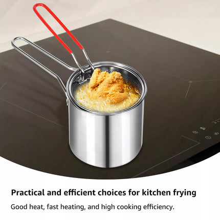 Deep Fryer with Strainer Basket and Handle Stainless Steel Fry Pot+basket+cover+furnace+clip