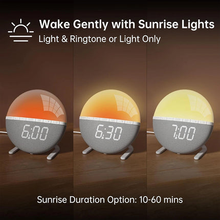 Digital Wake Up Light Alarm Clock With Sunrise Simulation Snooze 7 Sounds