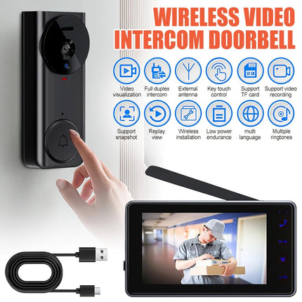 Wireless Video Doorbell Security Camera Ring Door Bell /W 4.3" Screen Intercom