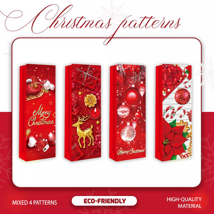 12 Christmas Wine Gift Bag Bottle Xmas Decoration Drawstring Decor Party Holder Red