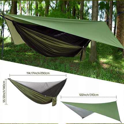 2 Person Camping Hammock with Mosquito Net, Hiking Tent Tarp Hammock Rain Fly