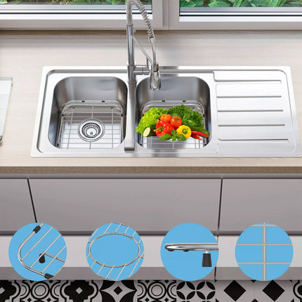 2Pcs Kitchen Sink Grid 304 Stainless Steel Sink Protectors Double （Middle hole 34*30cm）
