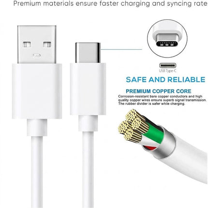 Universal USB to Type-C Fast Wall Charger Adapter with Charging Cable White