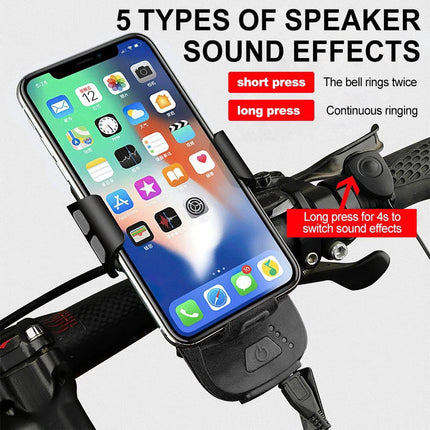 LED 4 In 1 Horn LED Bike Headlight Lamp Horn Power USB Rechargeable 3 Mode