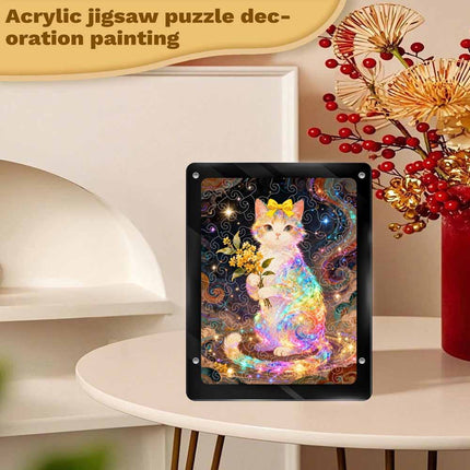 Acrylic Puzzle Ornament Cat Flower Art Transparent Home Decor
