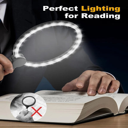 5X Extra Large Magnifying Glass With 24 LED Light Wearable Reading Magnifier NEW