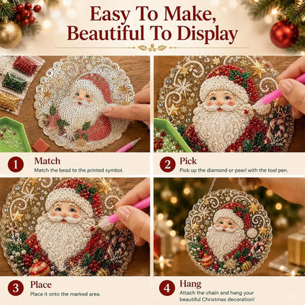 5D DIY Christmas Pearl Diamond Art Painting Hanging Pendant Ornament Kit Gift