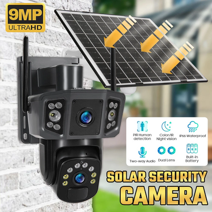 9MP Wireless Dual-Lens Outdoor Solar Security Camera System PTZ IP WIFI CCTV Cam