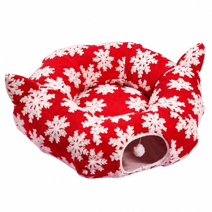 Cat Tunnel Bed Red Donut Rest Cave 90 cm Foldable Fabric Cotton Filled Channel