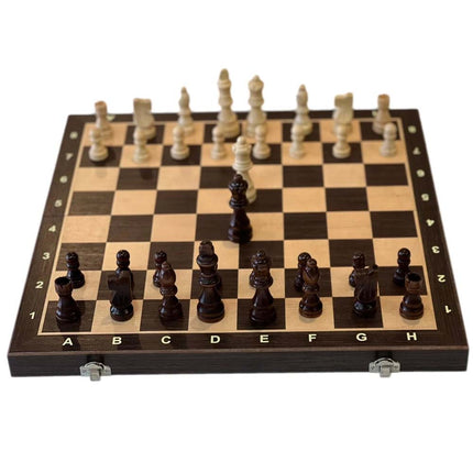 39cm Folding Wooden Chess Set Ebony & Oak Timber with Stable Pieces