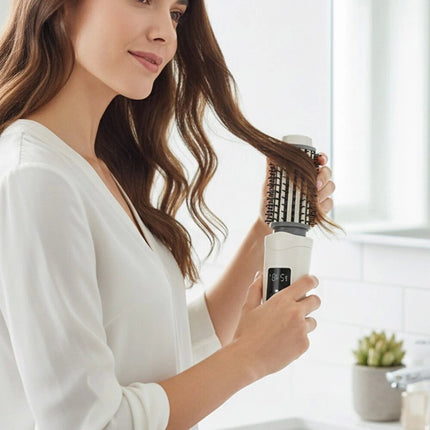 White Cordless Hot Brush & Hair Styler, Portable Travel Heated Curling Brush & Hair