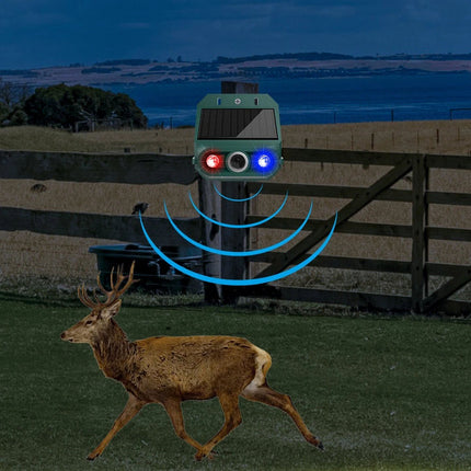 Solar Ultrasonic Animal Repeller LED Red‑Blue Flash Fox Bird Scarer Deterrent