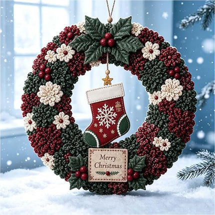 3D Fabric Christmas stocking Wreath 30CM DIY Xmas Garland Baubles Ornaments Party