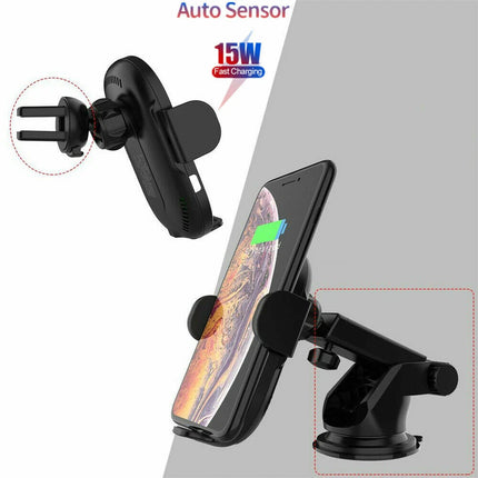 Auto Clamp Wireless Car Charger 15W Fast Charging Phone Holder Windscreen