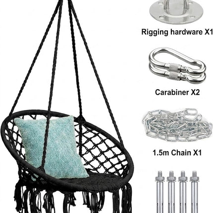 Black Hammock Chair Macrame Cotton Swing Bed Relax Indoor Outdoor Hanging Garden