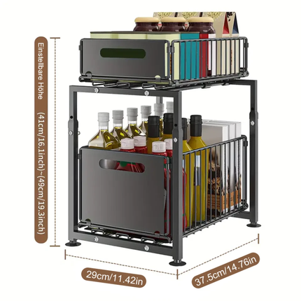 2 Tier Pull Out Cabinet Organizer Rack for Kitchen Under Sink Storage Shelf