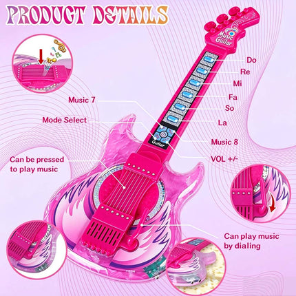 Guitar and Microphone Set with Music&Colorful Light Karaoke Toys Gift