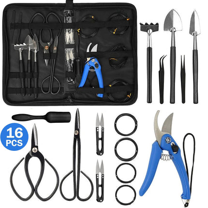 16 Pieces Bonsai Garden Hand Tools Trimming Tools Scissors Set fr Plant Tree Kit
