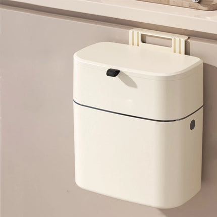 Wall Mounted Hanging Waste Bin with Lid Household Cabinet Trash Can Cream White