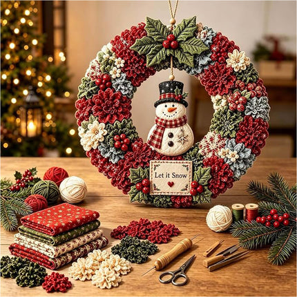 3D Fabric Christmas Snowman Wreath 30CM DIY Xmas Garland Baubles Ornaments Party