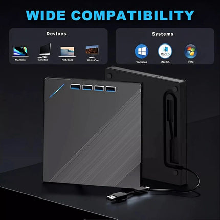 7-in-1 Slim External CD DVD Drive USB 3.0 Reader Writer Burner Player For Laptop