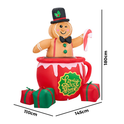 1.8M Christmas Inflatable Gingerbread Man LED Light Xmas Party Decor