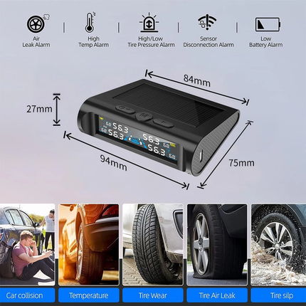 Solar Wireless TPMS Car Tire Tyre Pressure Monitor Monitoring System & 4 Sensors