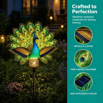Resin Solar Garden Lights Waterproof Solar LED Peacock Figurine Light Patio