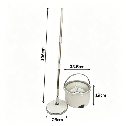 2 Spin Mop Heads & 360°Spinning Stainless Steel Spinning Mop Bucket Easy Clean