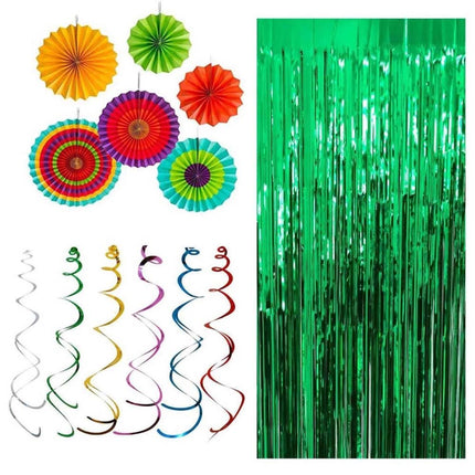 Christmas Party Decorations Set Rainbow Paper Fans Swirls Foil Curtain Backdrop