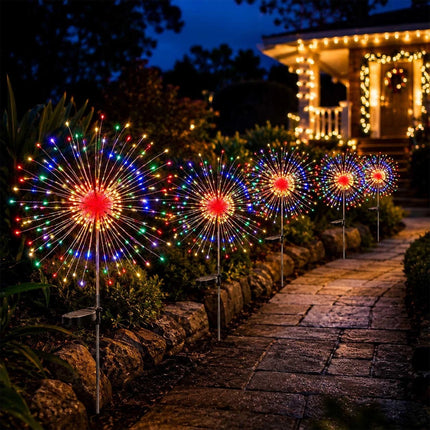 2Pcs Solar Powered Garden Outdoor Lights Firework Yard Pathway Christmas Lights