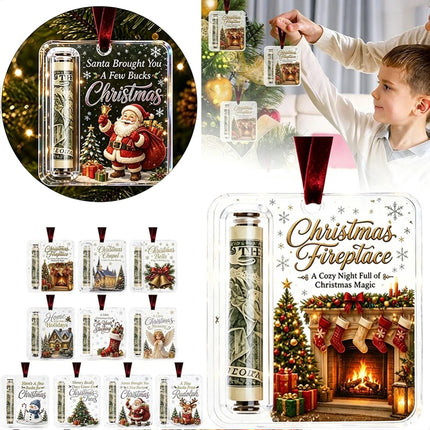 7Pcs Christmas Cash Gift Ornament, Acrylic Christmas Money Holder for Cash