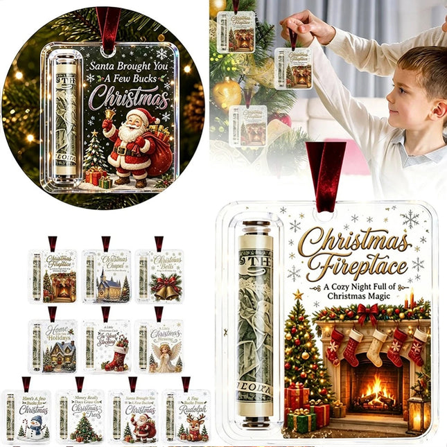 7Pcs Christmas Cash Gift Ornament, Acrylic Christmas Money Holder for Cash