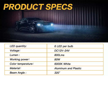 Car H1 LED Fog Light Globes 80W 6000K White Lamp Xenon White Bulbs DRL
