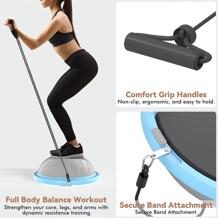 2in1 Half Balance Ball Trainer w App,Resistance Bands & Pump–Core Fitness 330LB