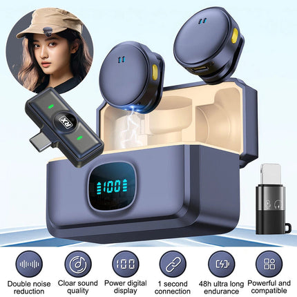Wireless Bluetooth Lavalier Microphone for iPhone/Android Lapel Mic with Adapter