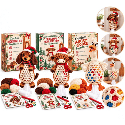 Crochet Animal Bag Holder Kit DIY Yarn Craft Grocery Bag Dispenser Home Decor